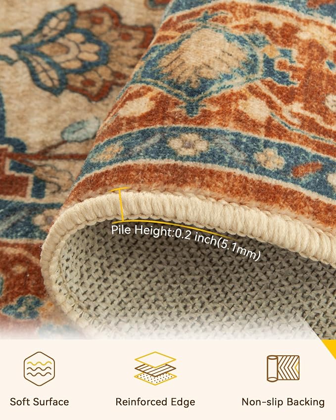 RELEANY Area Rugs Runner 2'x10' Washable Non-Slip, Floral Vintage Distress - Image 3