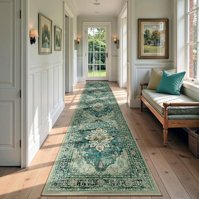 RELEANY Area Rugs Runner 2'6"x12' Washable Non-Slip, Floral Vintage Distress by RELEANY