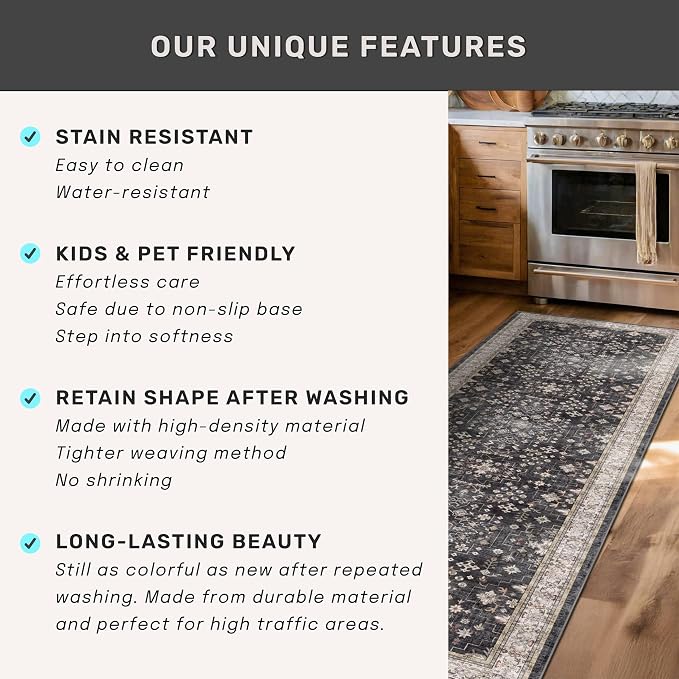 Hazo Haus Black Farmhouse Washable 7x10 Area Rugs - Image 7