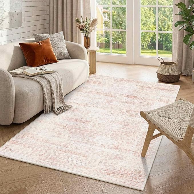 Latte&Fog Pink 4x6 Area Rug for Entryway, Vintage Washable Cute Small Rugs for by LatteFog
