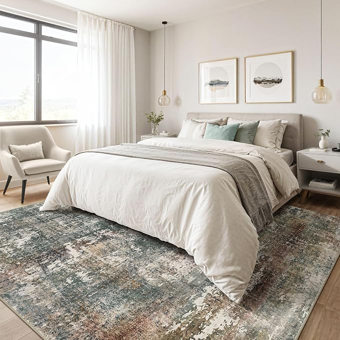 6x9 Area Rug Washable Rugs: Living Room Large Abstract Modern Soft Stain - Image 4