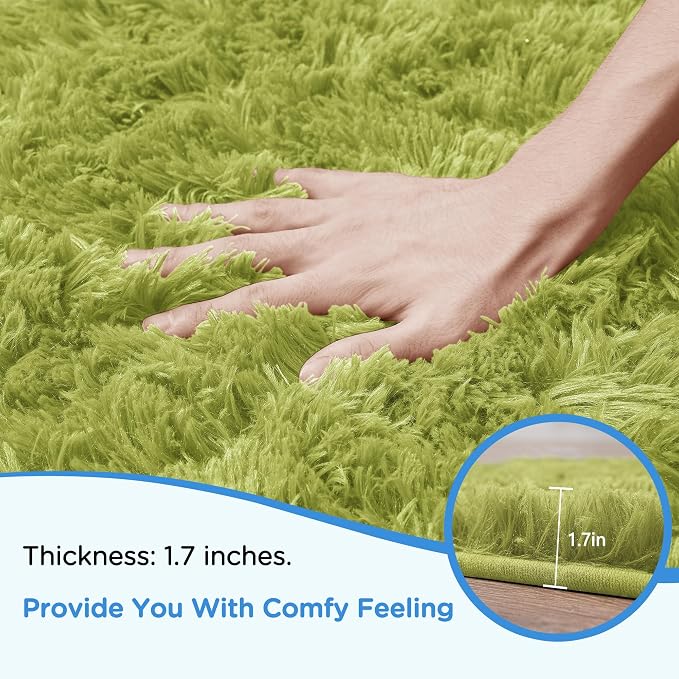 Green Grass Shag Area Rug for Bedroom, 4x6 Fluffy Shaggy Rugs for Living Room - Image 5