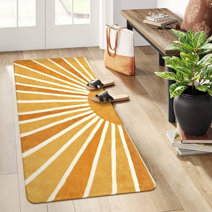 Lahome Washable Sun Boho Runner Rug: 2'x4' Non-Slip Distressed Sun Print by Lahome