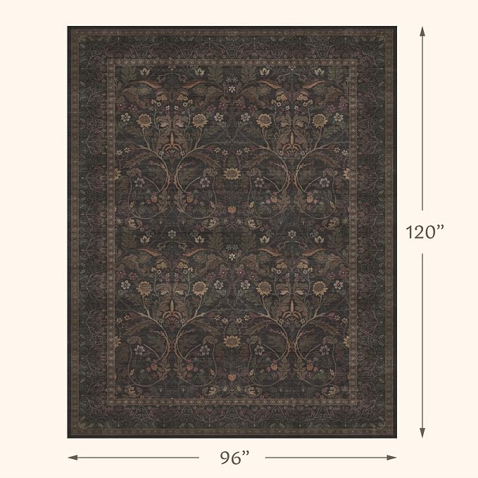 Washable 8x10 Area Rugs for Living Room, Moody Dark Floral Farmhouse Western - Image 2