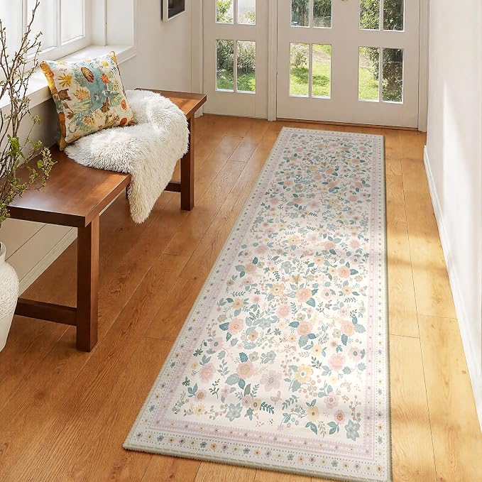 2x6 Area Rugs, Washable Floral Rug, Low Pile Non-Slip Carpet, Flower Rug - Image 6