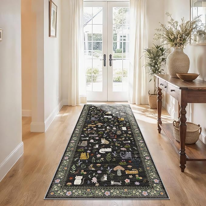 Washable 3x6 Kitchen Runner Rug: Non Slip Soft Low Pile Animal Cat Print Carpet - Image 5