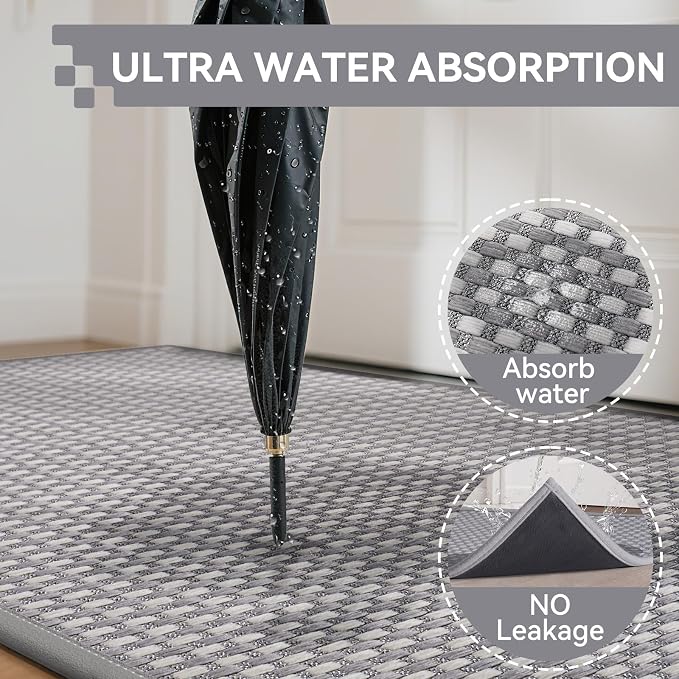 Front Door Mat 24''x35'', Absorbent Dirt Resist Washable Non Slip Low-Profile - Image 3