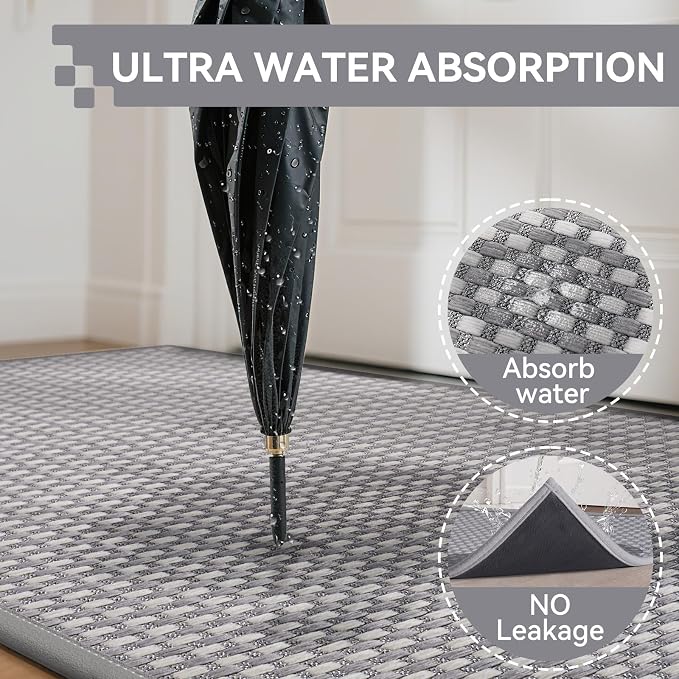 Front Door Mat 17''x30'', Absorbent Dirt Resist Washable Non Slip Low-Profile - Image 3