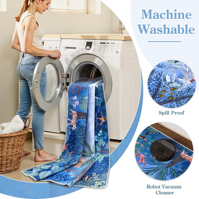 LIVEBOX Washable Jungle Animal Print Rugs 9x12 Blue Rugs - Image 5