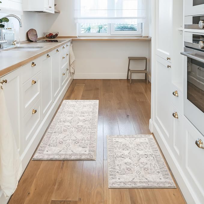 GRANNY SAYS Boho Kitchen Rug Sets of 2, Non Slip Washable Faux Wool Kitchen Mats - Image 7