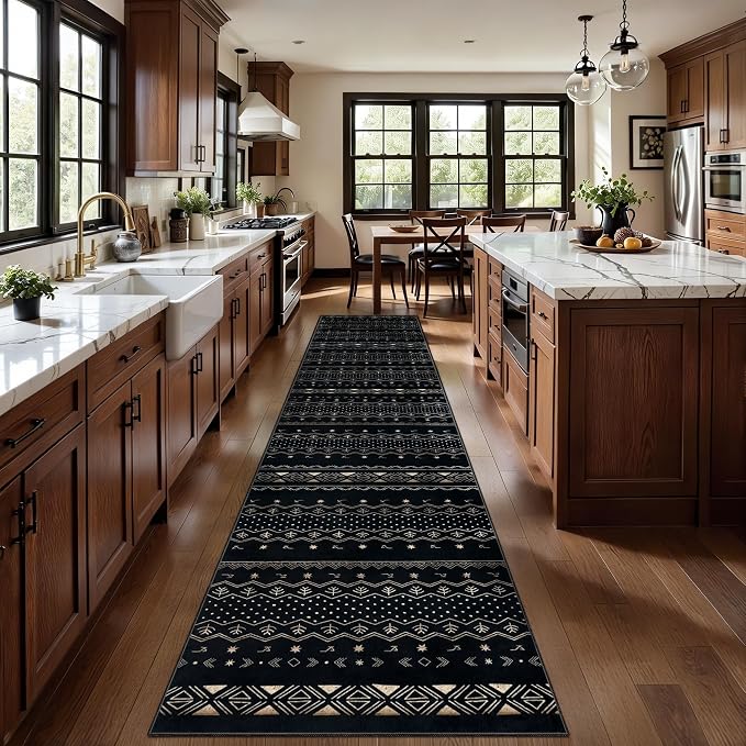 SERISSA Hallway Runner Rug, 2x10 Washable Non-Slip Black Gold Grad Runners - Image 2
