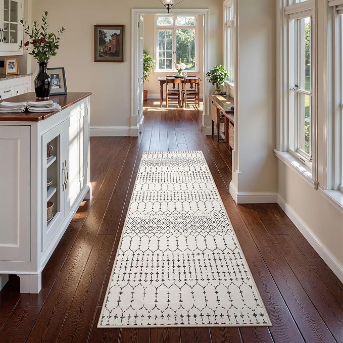 Lahome Moroccan Runners for Hallways 2x8 Beige Washable Runner Rug Non-Slip - Image 3