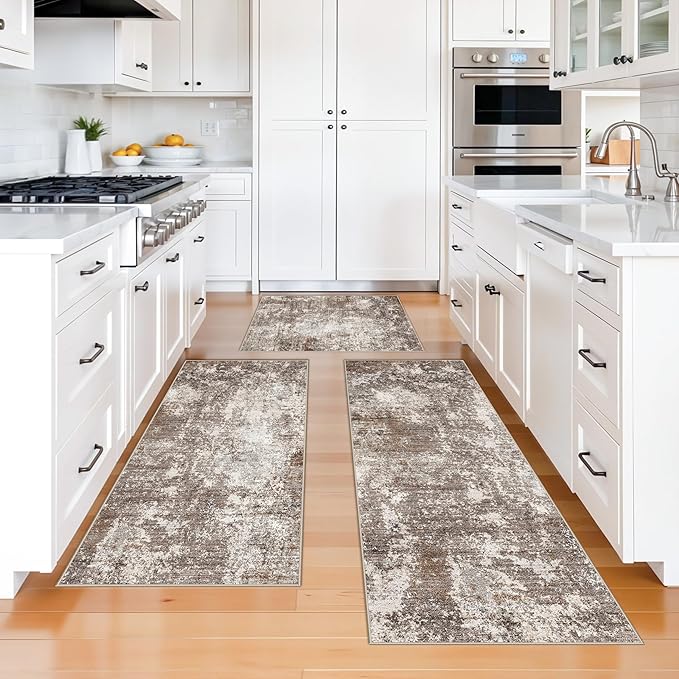 3-Piece Kitchen Rug Set with Runner – Non-Slip Washable Small Kitchen Mats by BYYVOORugsforYourHome