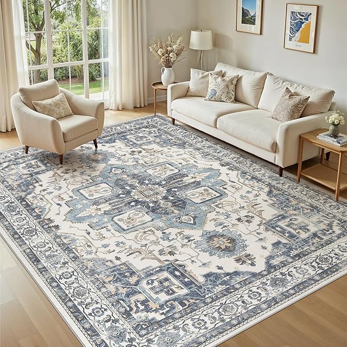 5x7 Washable Area Rugs for Living Room, Large Rug Non Slip Backing Vintage by JessibouAreaRug