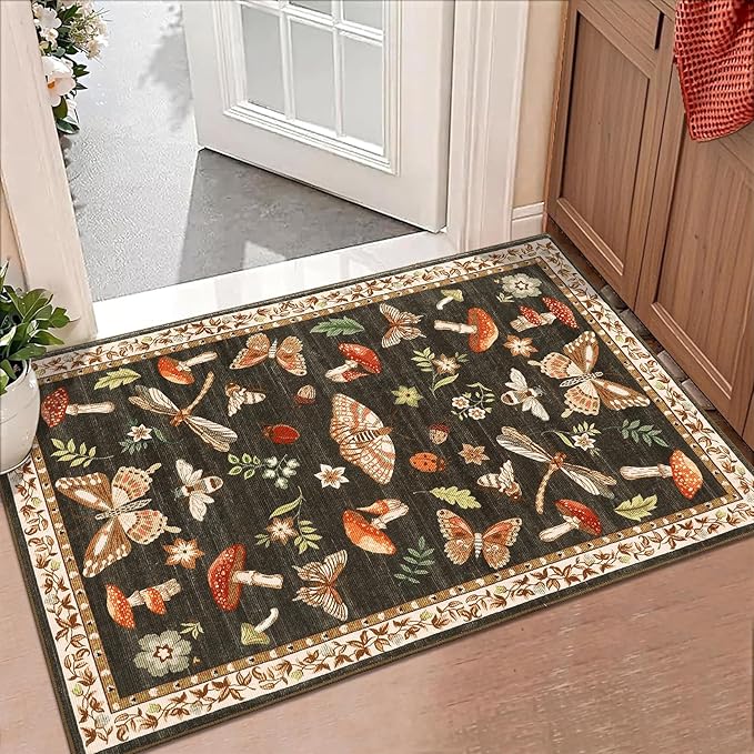 Mushroom Small Rug 2x3 Washable Door Mat Indoor Rugs by ROYHOME