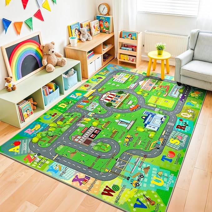 Chicrug 4x6 Car Road Area Rug for Kids Playroom Bedroom, Non Slip Low Pile by ChicrugHomeDecor