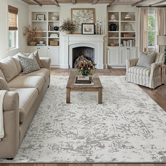 8x10 Fluffy Area Rug Grey Shag Neutral Carpet by WondRg