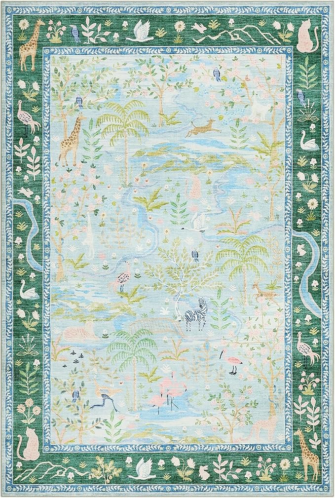 Washable Area Rug 5x7 Blue Animal Print Rugs - Image 4