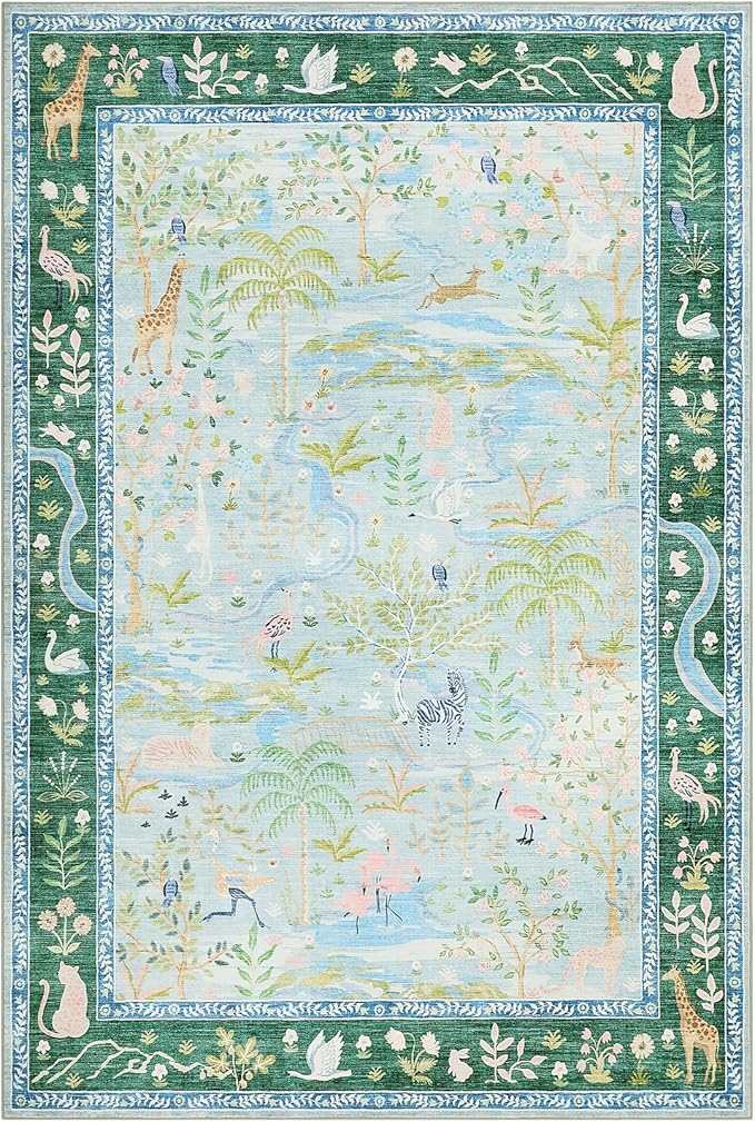 8x10 Washable Rug for Living Room Blue Animal Print Large Bedroom Rugs Non Slip - Image 4