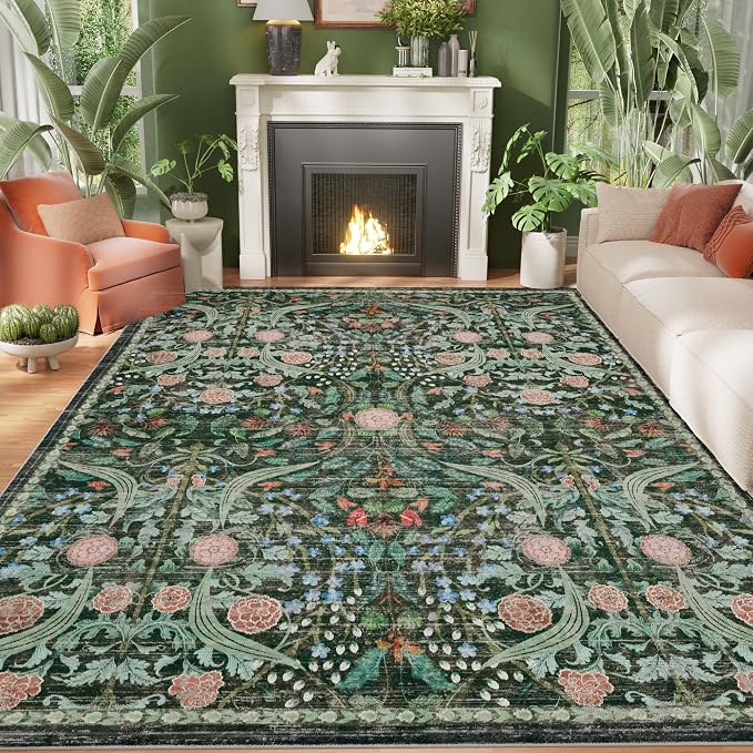 AMTOVO 6x9 Washable Area Rugs for Living Room, Non-Slip Large Soft Boho Floral by AMTOVO