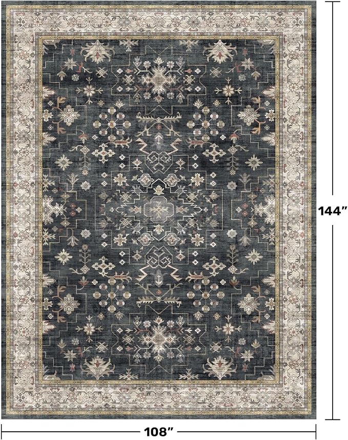 Black Boho Rug for Living Room 9x12 - Image 2