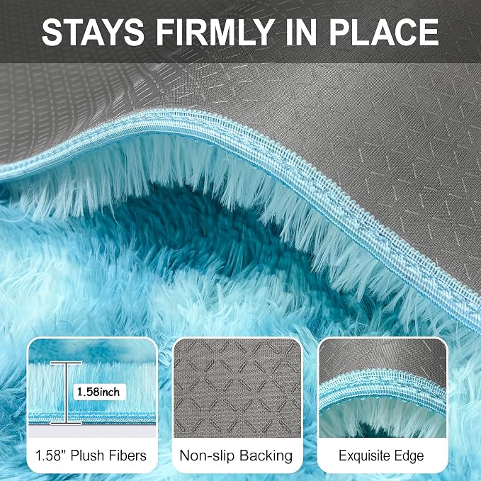 Light Blue Fluffy Rug for Bedroom Living Room, 3x10 ft Soft Sky Blue Bedroom - Image 6