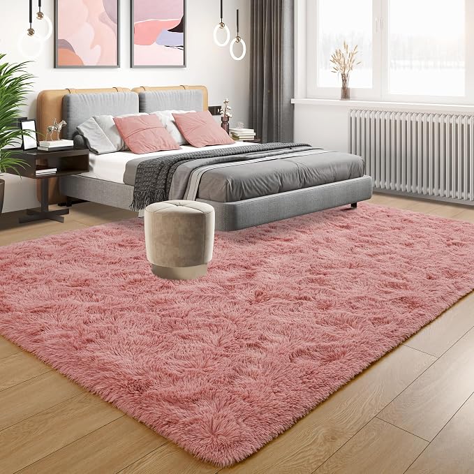 Tepook Blush Pink Area Rugs for Living Room Girls Bedroom, 6x9 Fluffy Shaggy - Image 3