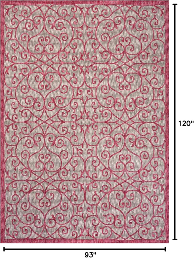 JONATHAN Y Vintage Filigree Indoor Outdoor Area Rug 8X10 Light Gray/Fuchsia - Image 2
