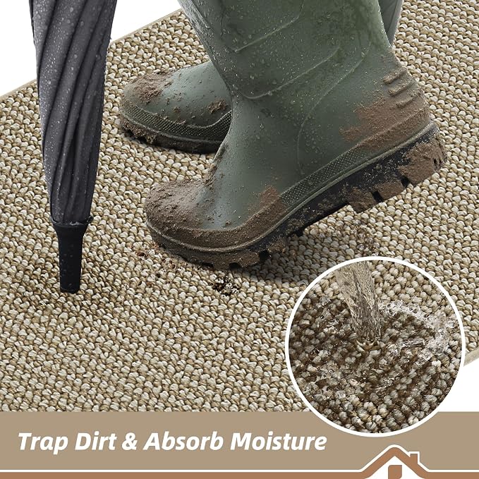 BEQHAUSE Dirt Trapper Door Mat 17" x 30" Half Circle Non-Slip Washable Doormats - Image 3
