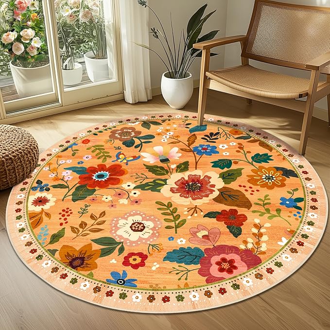 RELEANY Floral 4ft Area Rugs Washable Print Boho Cute Carpet Non Slip Flower - Image 3