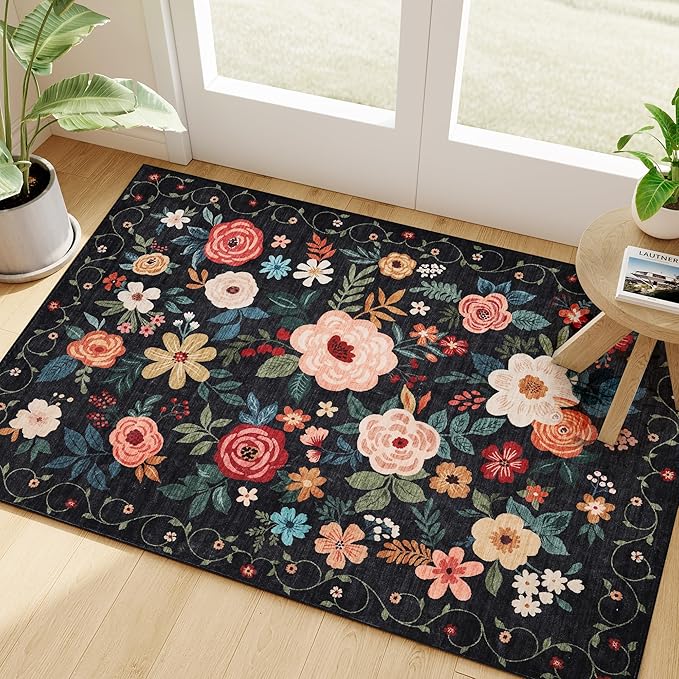 DUKINO 2x3 Rugs for Entryway, Floral Indoor Washable Door Mat, Non Slip Boho by DUKINO