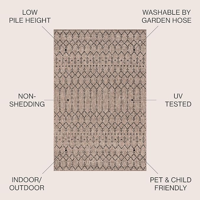 JONATHAN Y Moroccan Geometric Indoor Outdoor Area Rug 5X8 Natural/Black - Image 3
