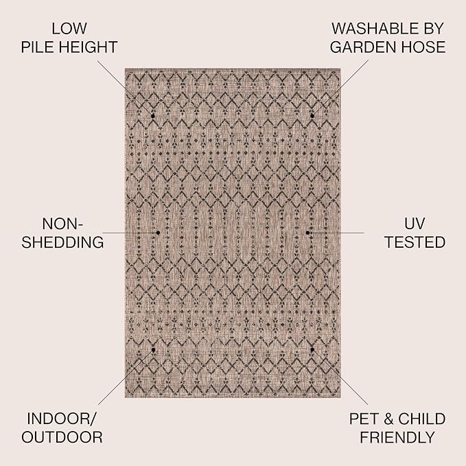 JONATHAN Y Moroccan Geometric Indoor Outdoor Square Area Rug 8X8 Natural/Black - Image 2
