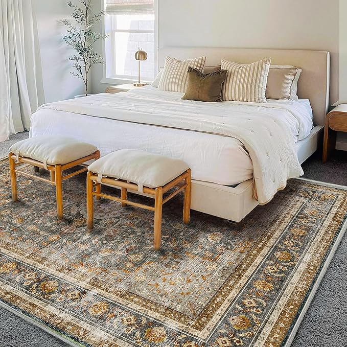 CHAMPLANT Washable Area Rug 9'x12' Retro Boho Design Non-Shedding Easy Care - Image 2