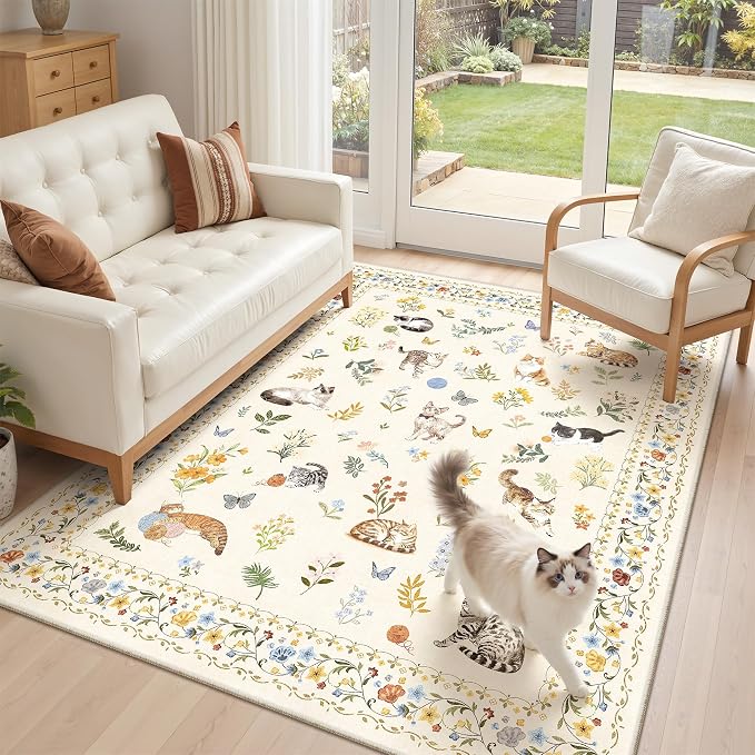 Soalmost Cat 3x5 Area Rugs for Entryway, Machine Washable Animal Floral Accent - Image 9