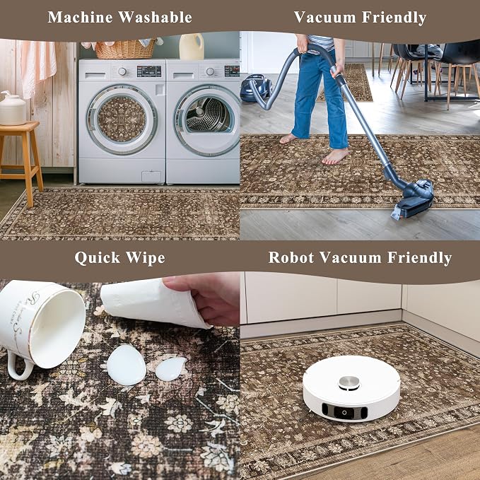 Washable Non-Skid 3 Piece Kitchen Rugs Set – Modern Boho Floral Low-Pile Area - Image 7