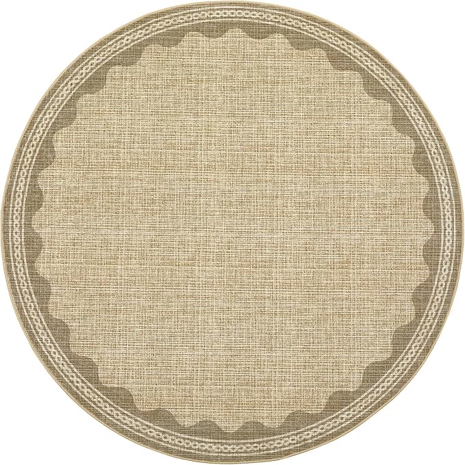 GarveeHome Scalloped Jute Print 4 ft Round Rug Washable Non-Slip Soft - Image 4