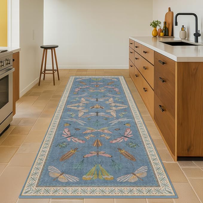 Hazo Haus Blue Boho Hallway Runner Rug 2x8, Washable Non Slip Rug - Image 3