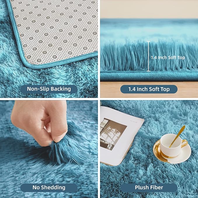 Litanika 4x6 Shag Area Rug for Living Room Bedroom, Tie-Dyed Blue High Pile - Image 5