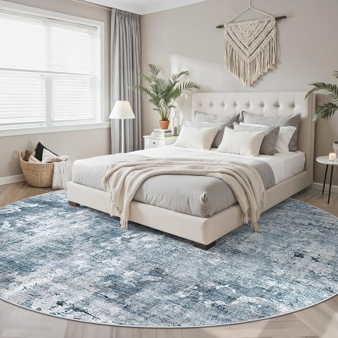 Soalmost 8x8 Blue/Grey Round Rug 8ft Living Room Circle Rug Vintage Round Area - Image 3