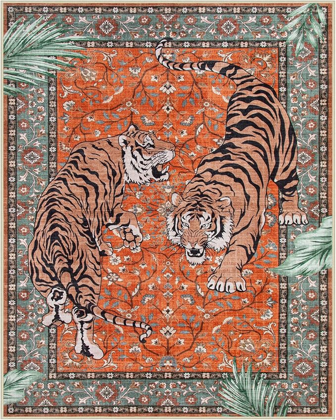 Moynesa Tiger Washable Area Rug, 9x12 Living Room Rug, Vintage Non Slip Large - Image 3