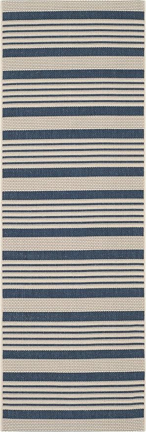 SAFAVIEH Courtyard Collection 2'3" x 16' Navy/Beige CY6062 Stripe Indoor/ - Image 2