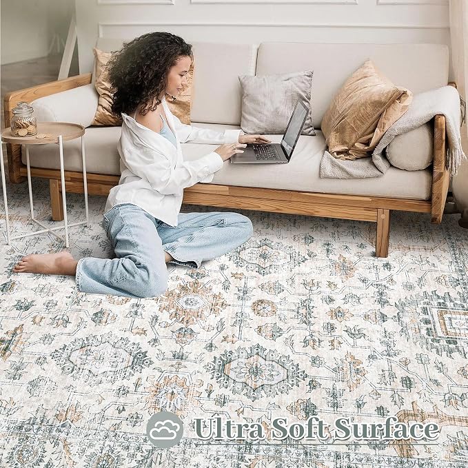 XLUEZ Area Rug 9x12 Living Room Rug, Machine Washable Vintage Distressed Boho - Image 4
