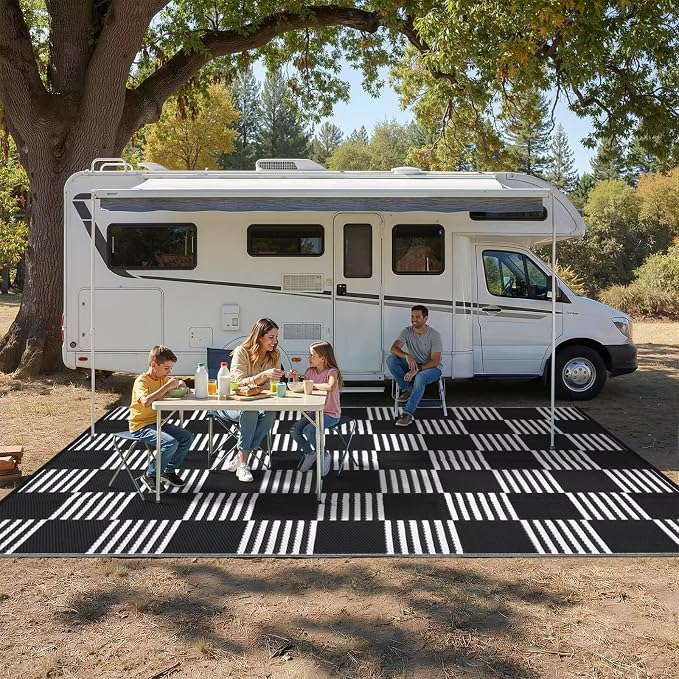 Garvee Waterproof Outdoor Rug 6x9, Checkered Foldable Plastic Straw Patio - Image 6