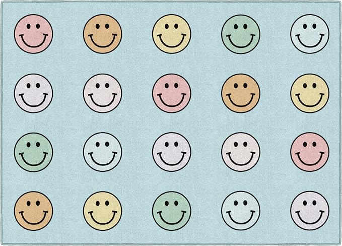 Flagship Carpets Pastel Rainbow Smileys Criss-Cross Applesauce Educational Area by FlagshipCarpets