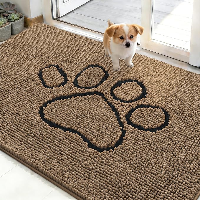 OLANLY Dog Door Mat for Muddy Paws 48x30, Paw Print Design, Absorbs Moisture by OLANLY