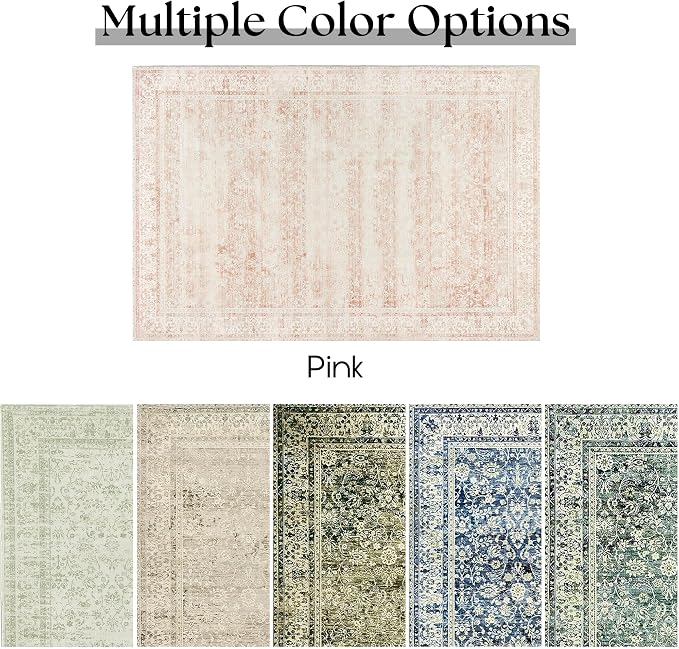 BILEEHOME Vintage Pink Rug 3x5 Washable Non Slip Floral Aesthetic Indoor Rugs - Image 6