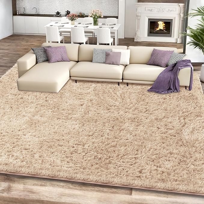 9x12 Beige Area Rugs for Living Room, Large Fluffy Shag Rug for Bedroom Boys - Image 2