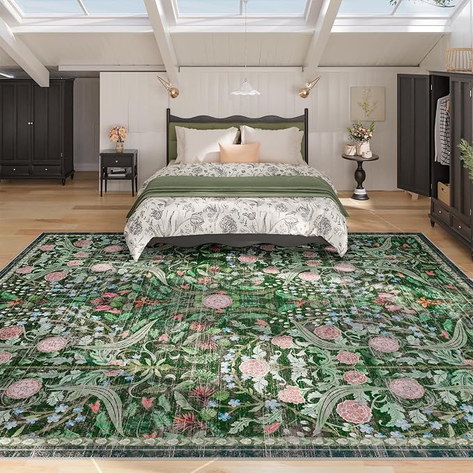 AMTOVO 9x12 Washable Area Rugs for Living Room, Non-Slip&Non-Shedding Floral - Image 3