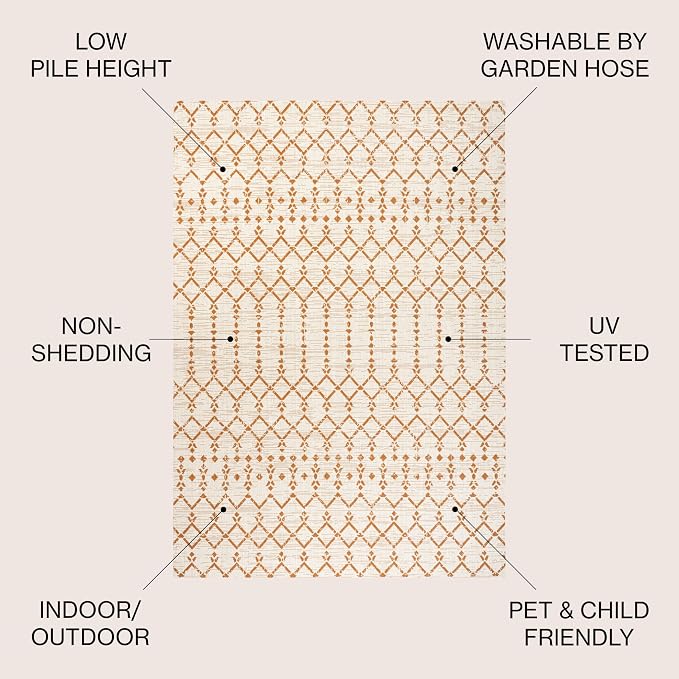 JONATHAN Y Moroccan Geometric Indoor Outdoor Area Rug 5X8 Cream/Orange - Image 3
